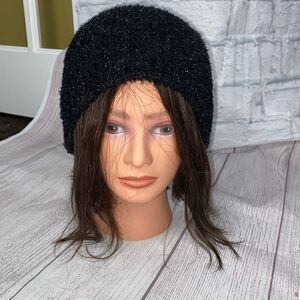 Casual corner winter beanie hat black shimmer one size